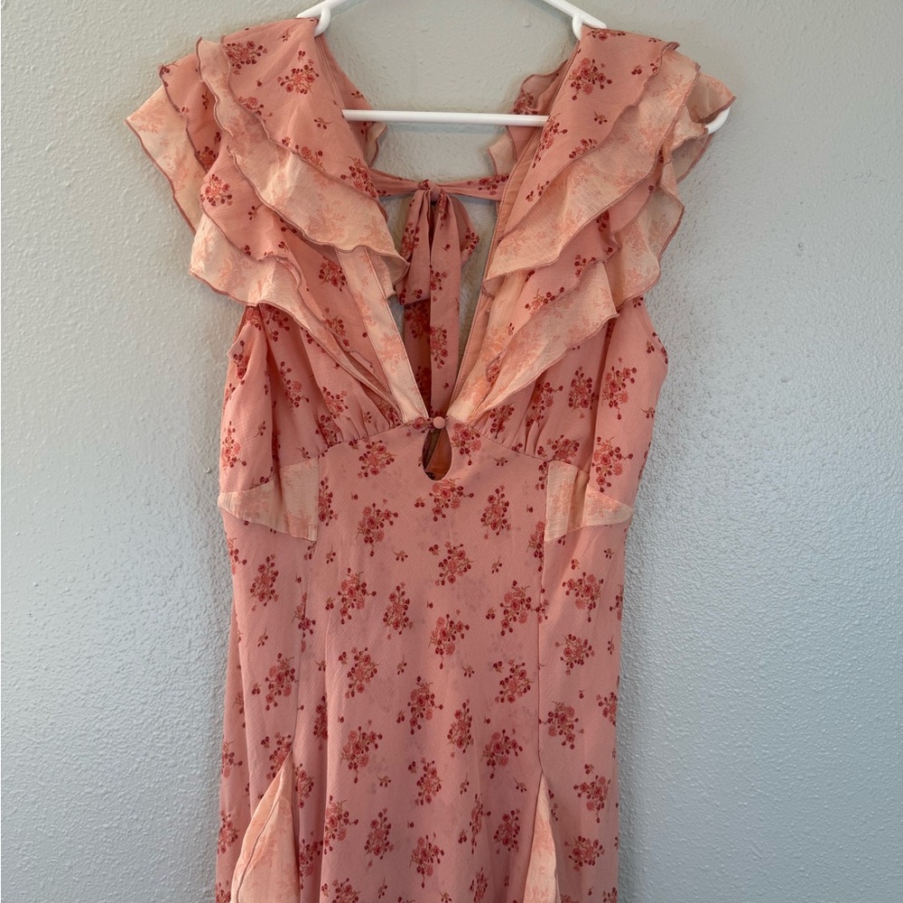 NWT Free People Joaquin Ruffled Floral Peach Midi Dress Fairycore Cottagecore